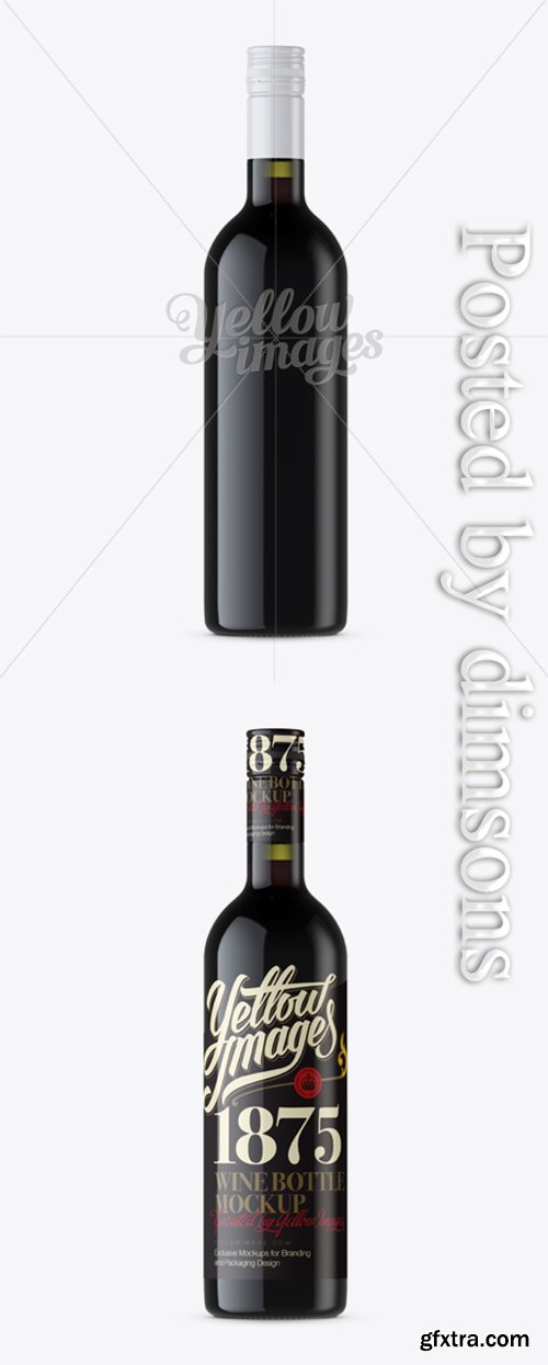 Antique Green Bottle with Red Wine Mockup - Front View 12199