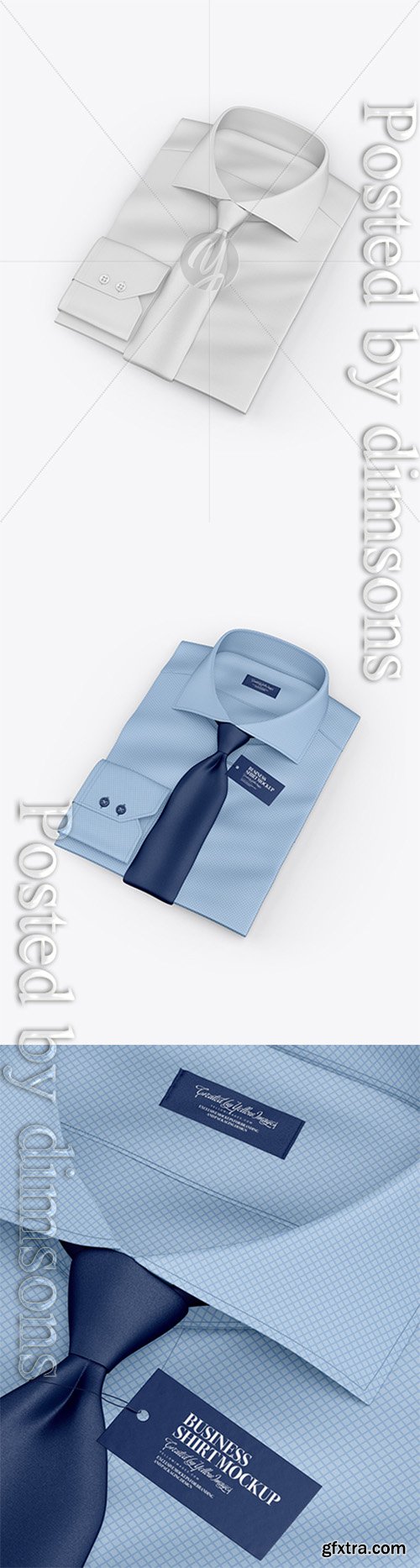 Folded Shirt With Tie Mockup - Half Side View (High-Angle Shot) 25072