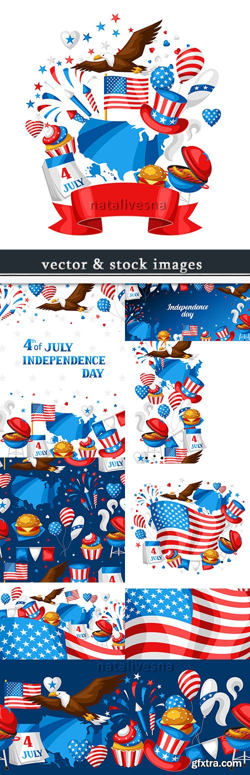 America Independence Day festive illustrations