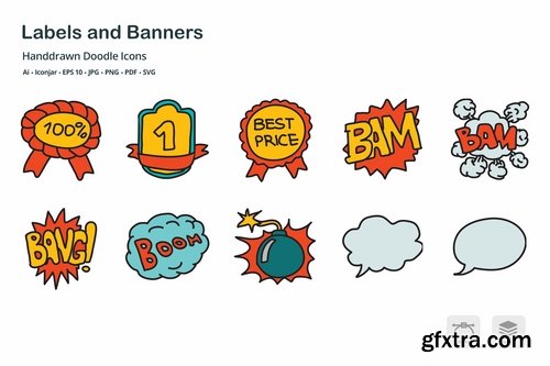 Labels and Banners Handdrawn Doodle Icons