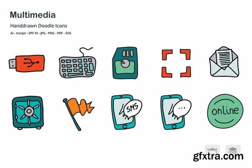 Multimedia Hand Drawn Doodle Icons