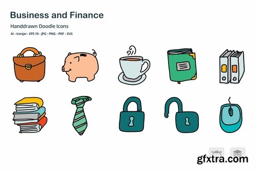 Business and Finance Hand Drawn Doodle Icons
