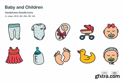 Baby and Children Hand Drawn Doodle Icons