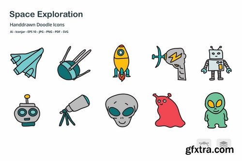 Space Exploration Hand Drawn Doodle Icons