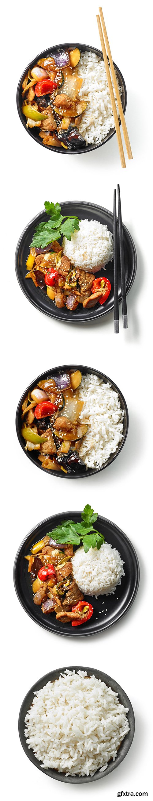Bowl Of Asian Food Isolated - 5xJPGs