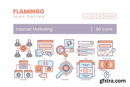80 Internet Marketing Icons Flamingo Series