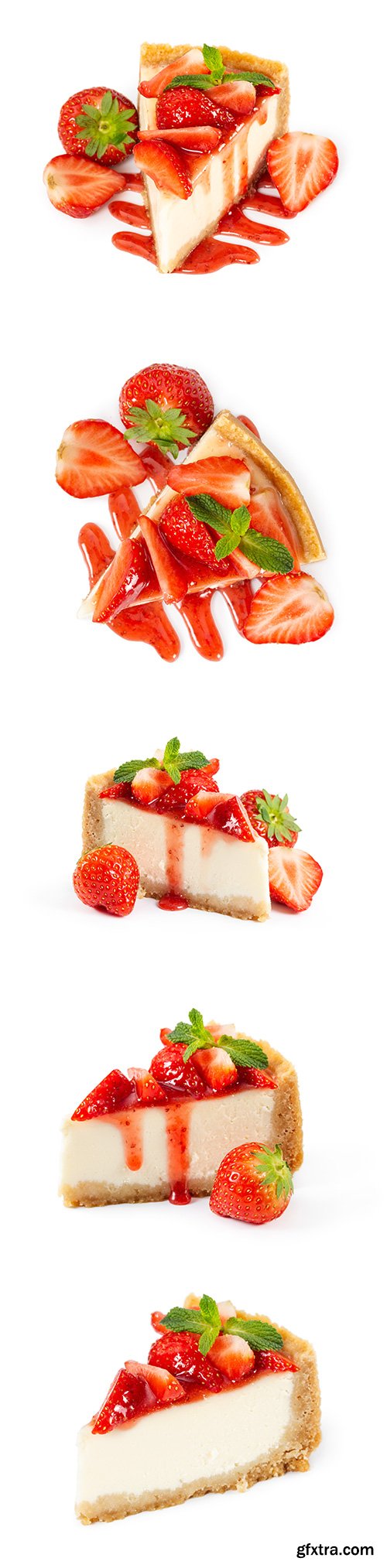 Piece Of Cheesecake With Fresh Strawberries Isolated - 7xJPGs