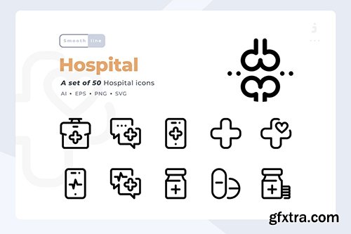 Smoothline - 50 Hospital icon set