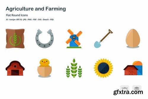 Agriculture and Farming Flat Round Icons