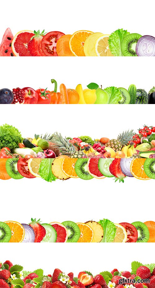 Collage Of Mixed Fruits And Vegetables Isolated-2 - 14xJPGs