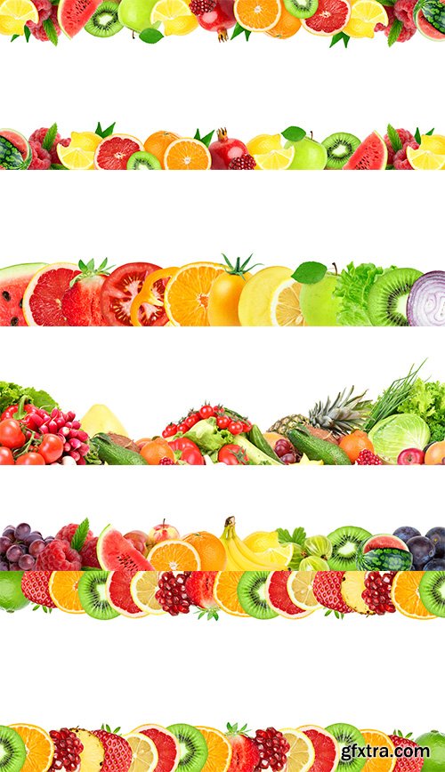Collage Of Mixed Fruits And Vegetables Isolated-3 - 15xJPGs
