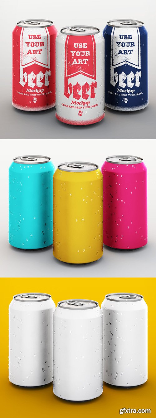 3 Beverage Cans Matte Product Packaging Design Mockup 267687249