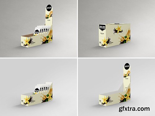Side View Shelf Box with Snack Packets Packaging Design Mockup 268865072