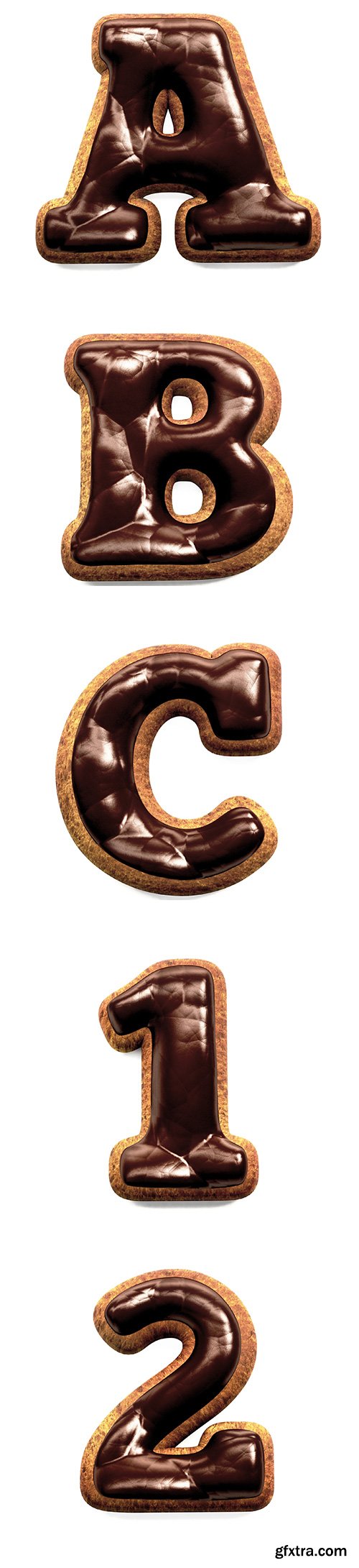 Gingerbread Biscuit Font Decorated With Chocolate Isolated - 31xJPGs
