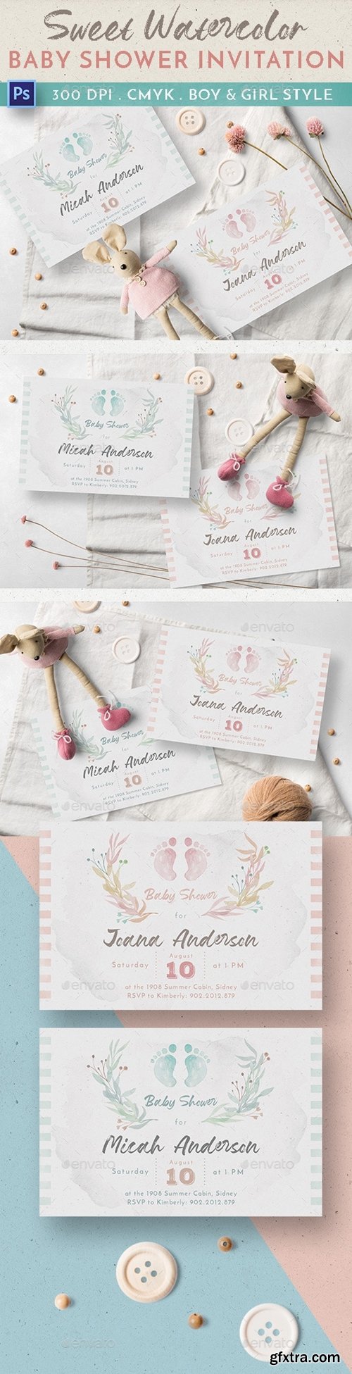 GraphicRiver - Sweet Watercolor Baby Shower Invitation 23545208