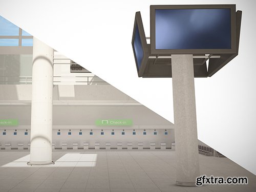 Airport Terminal with Digital Signs Mockup 264413505