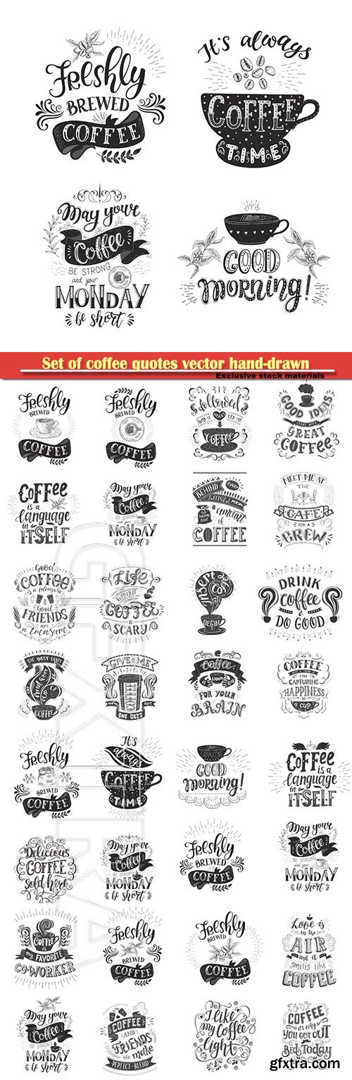 Set of coffee quotes vector hand-drawn lettering, decoration for restaurant and bar