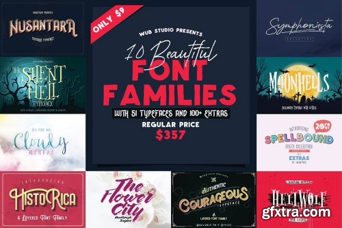 MightyDeals Wub Studio Font Bundle: 10 Font Families (150+ Fonts and Extras)