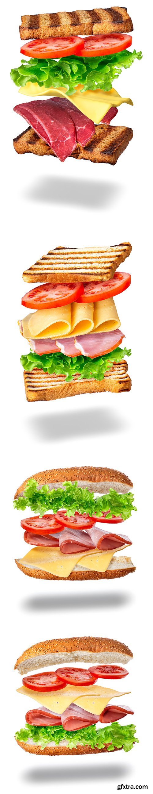 Sandwich With Flying Ingredients Isolated - 7xJPGs