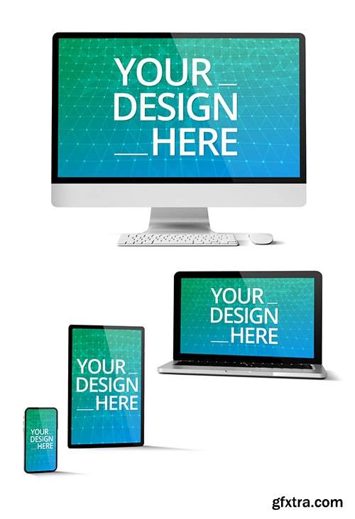 Computer, Laptop, and Mobile Devices on White Mockup 263956852