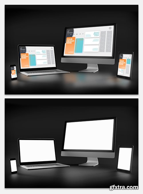 Laptop, Computer, Tablet, and Smartphone Mockup 264011703