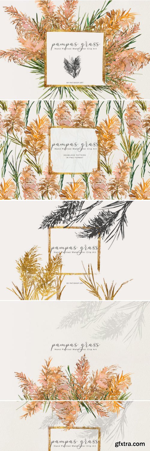 Watercolor Pampas Grass Clipart Set 1460614
