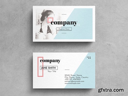Geometric Pastel Business Card Layout with Photograph Accent 264617895
