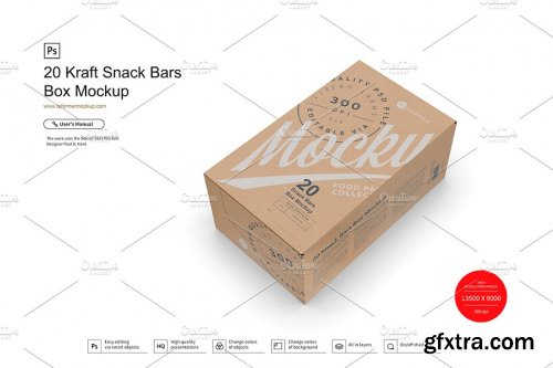 CreativeMarket - 20 Kraft Snack Bars Box Mockup 3783122