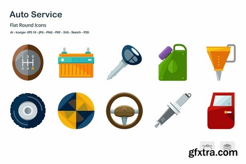 Auto Services and Transportation Flat Icons