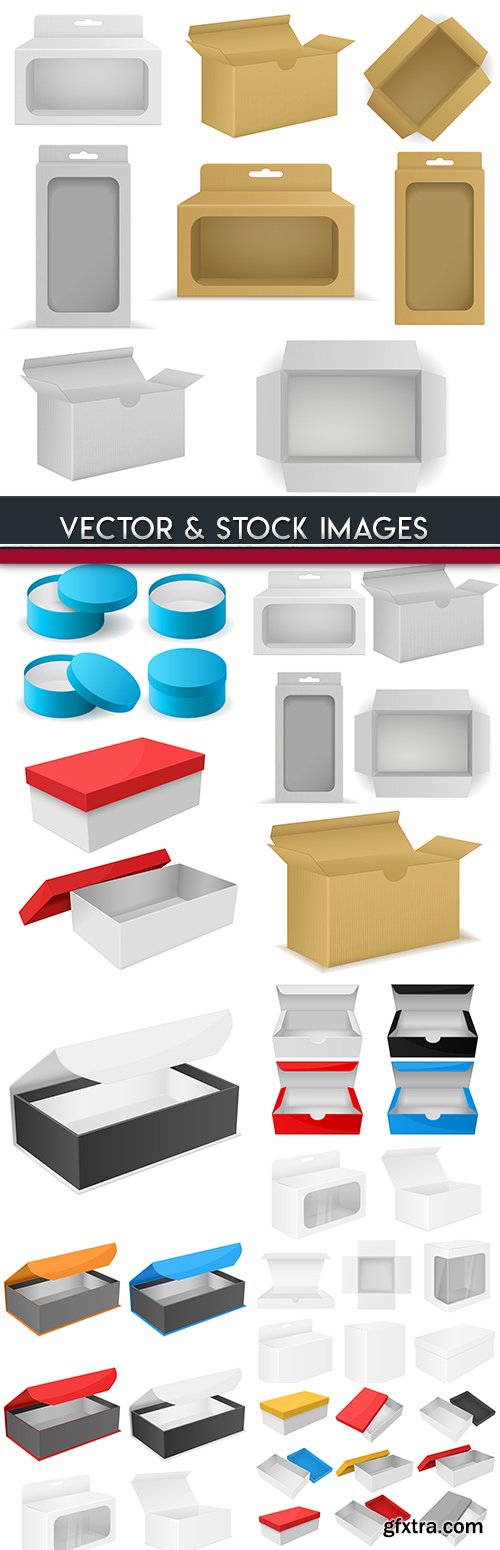 3D cardboard boxes and packing collection illustrations