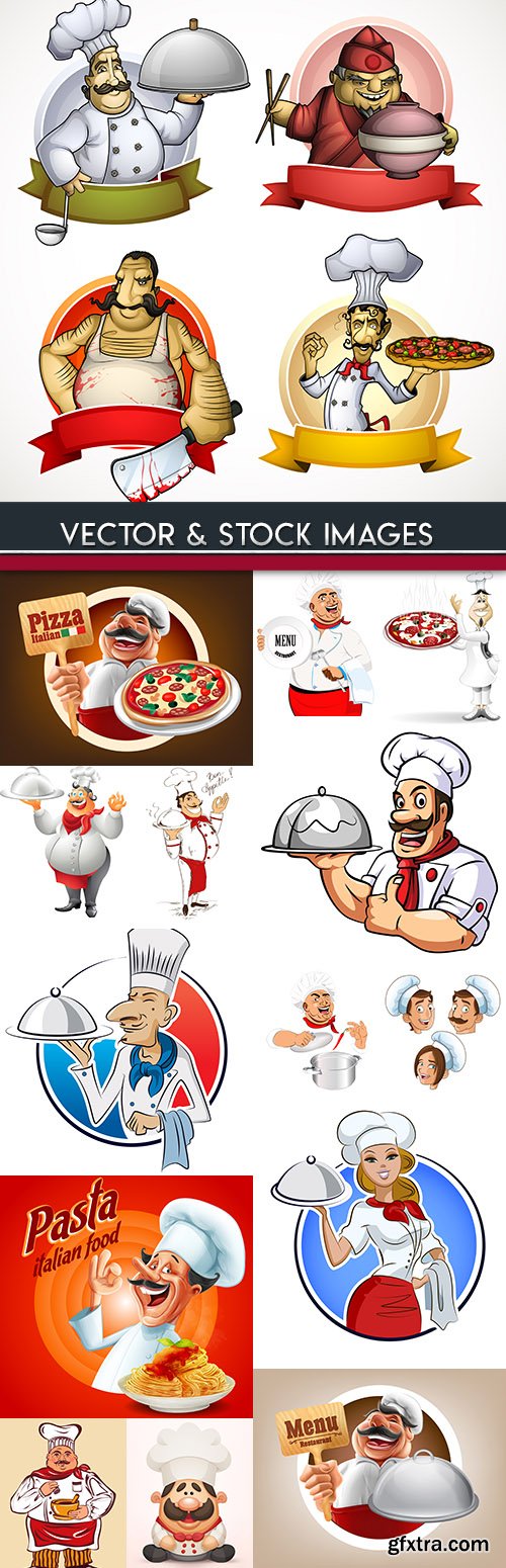 Professional chef restaurant cartoon emblem illustration