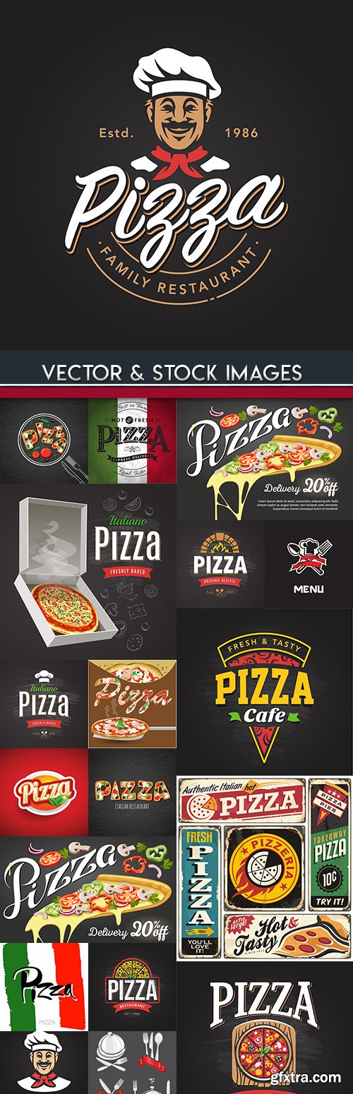 Pizzeria menu Italian restaurant banner illustration