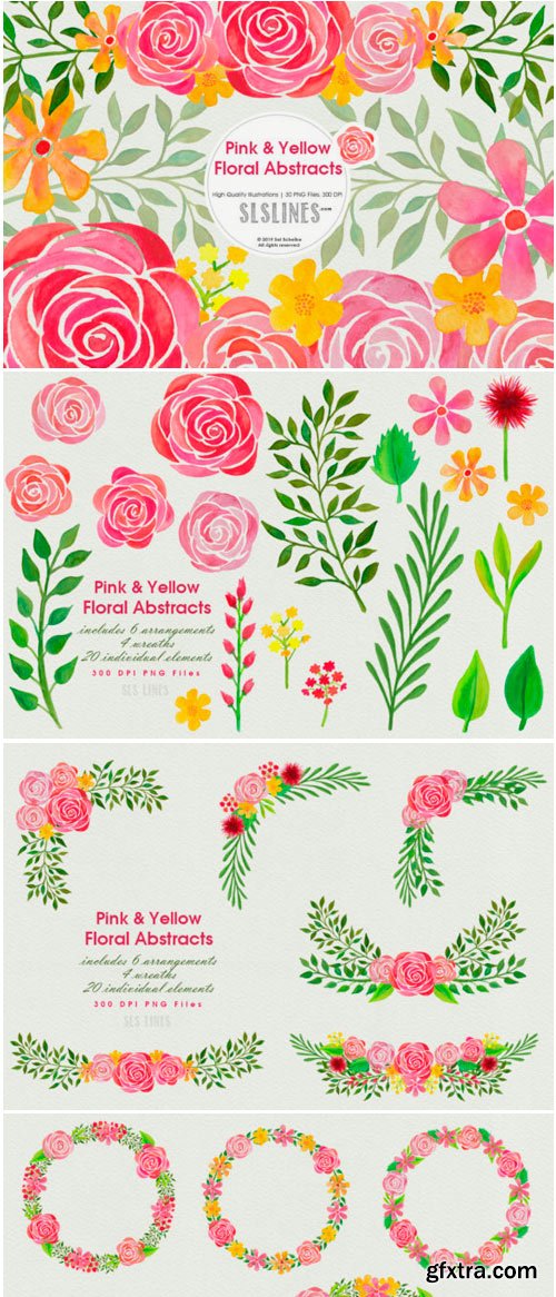 Pink & Yellow Watercolor Florals 1464939