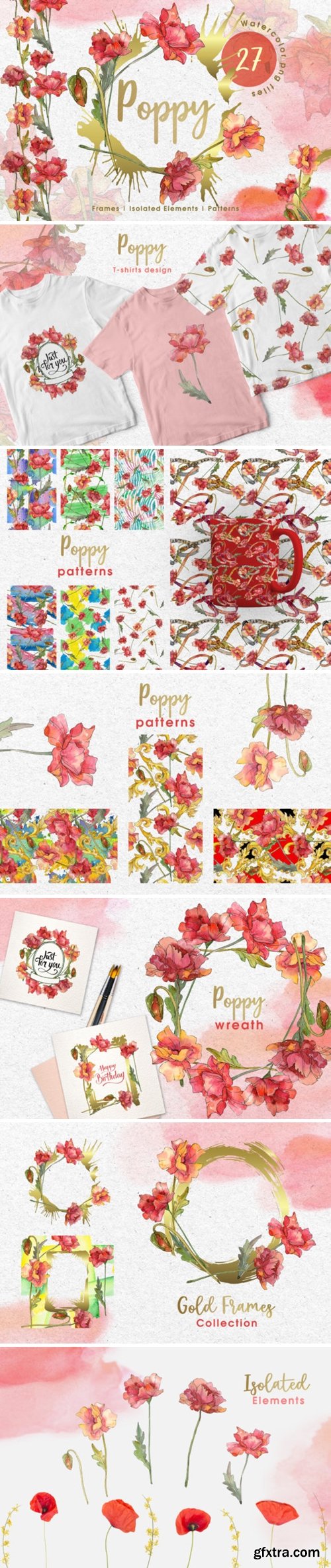 Red Watercolor Poppies PNG - Graphics 1467520