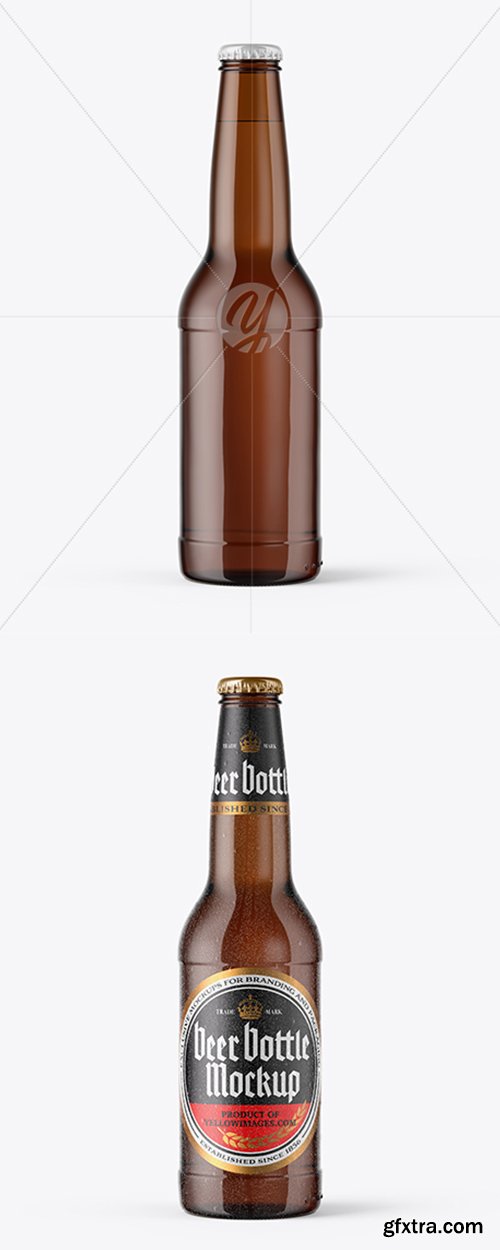Amber Beer Bottle With Condensation Mockup 44134