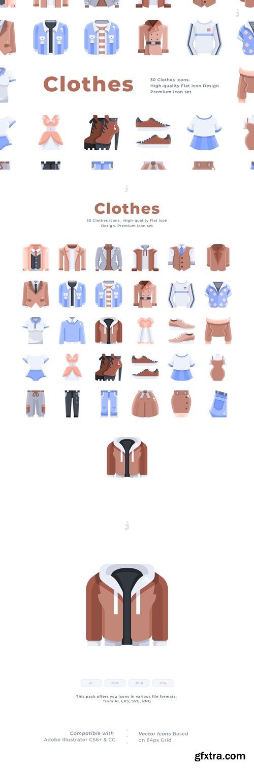 30 Clothes Icons - Flat
