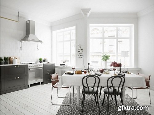 Scandinavian Style Kitchen Interior Scene 02
