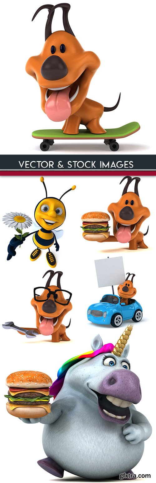3d illustrations bright animals and business elements 2