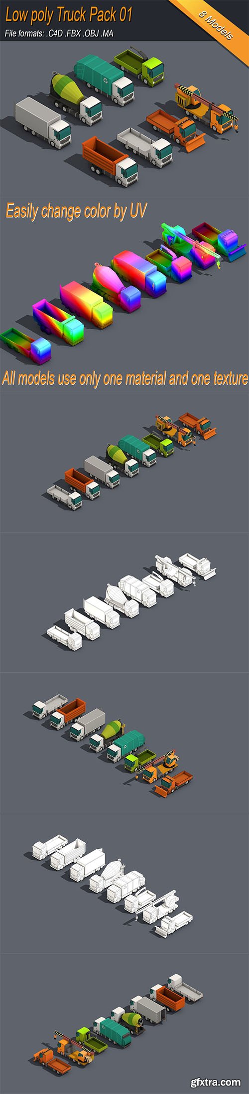 Cgtrader - Low Poly Truck Pack 01 Isometric Low-poly 3D model