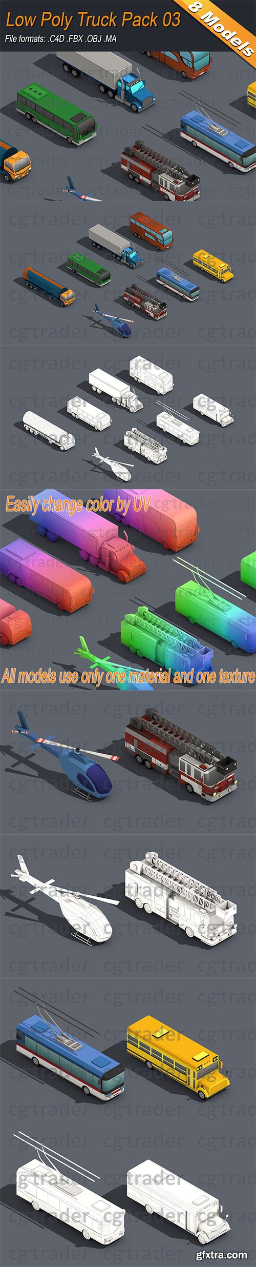 Cgtrader - Low Poly Truck Pack 03 Isometric Low-poly 3D model