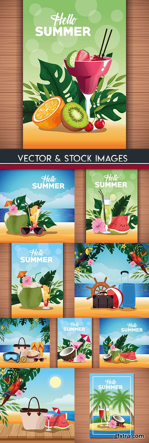 Hello summer beach travel and poster illustration design