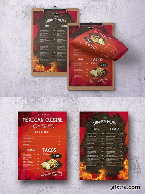 Mexican A4 & US Letter Single Page Food Menu