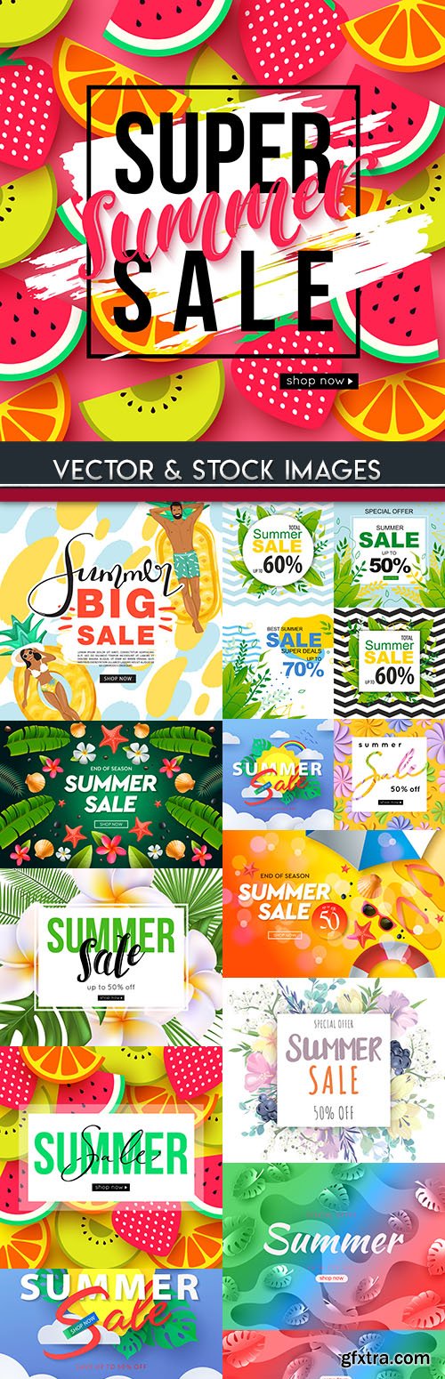 Summer sales and discount holiday banner illustrations 7
