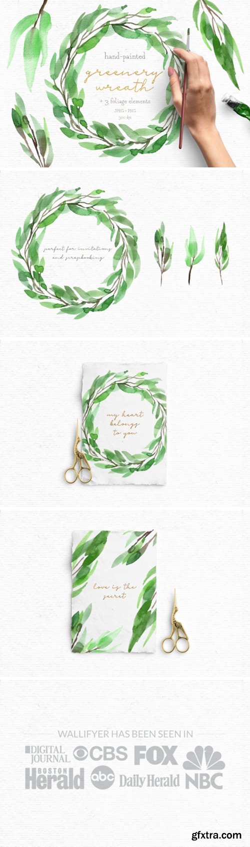 Greenery Watercolor Wreath Clipart Pack 1505659