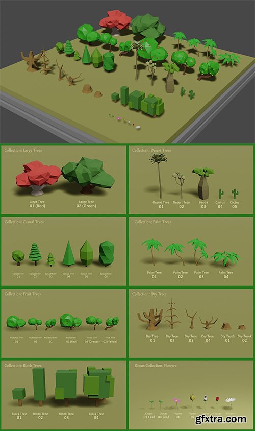 Cgtrader - Low Poly Tree Collection - 40 Models Low-poly 3D model