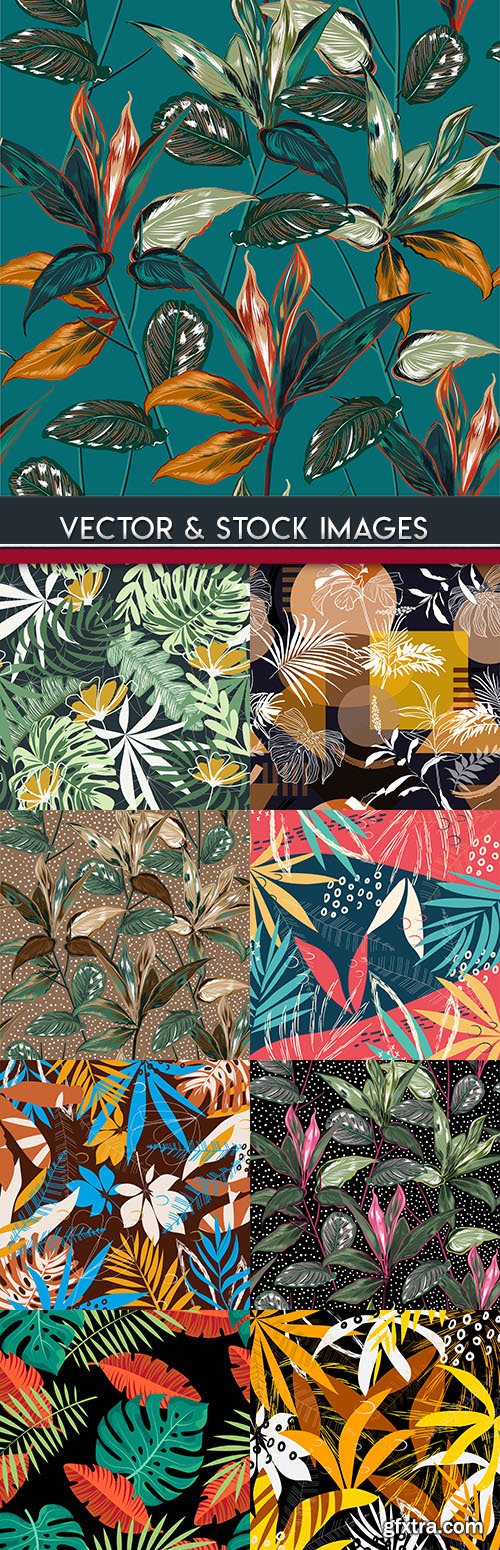 Summer exotic and flower seamless patterns