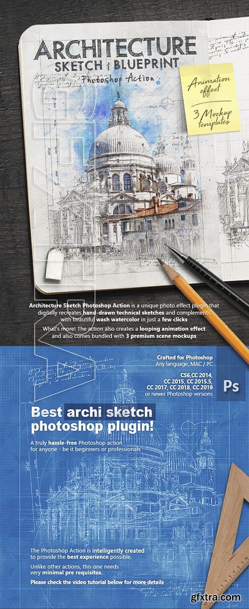 GraphicRiver - Animated Architecture Sketch and Blueprint Photoshop Action 23954628