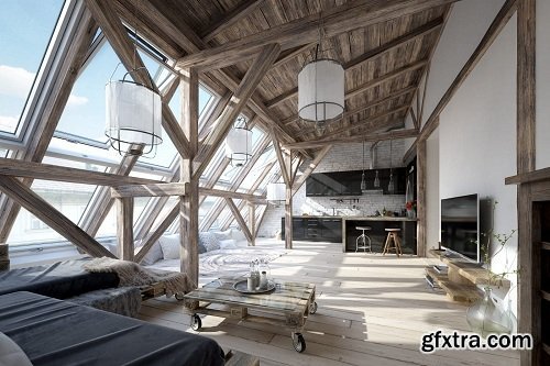 Scandinavian Style Living Room 3D Interior Scene 04