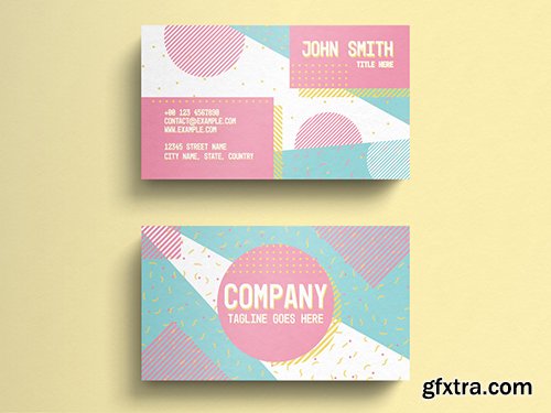 Business Card Layout with Pastel Geometric Accents 274315595