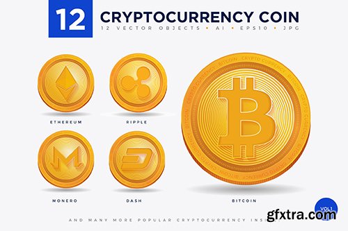 12 Crypto Currency Coin Vector Illustration Set 1